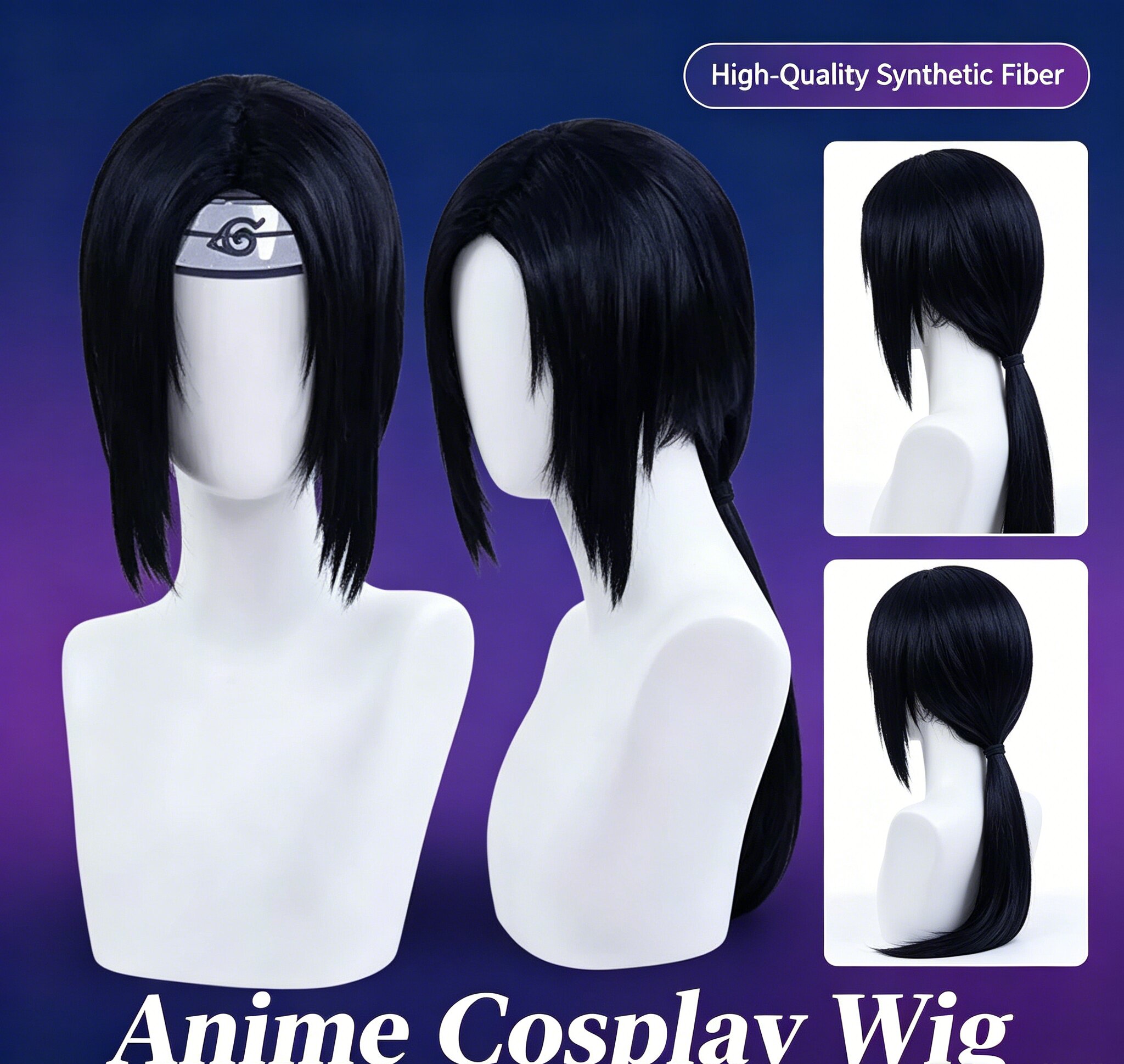 Anime Cosplay Long Black Hair - Новый парик для косплея Учиха Итачи,